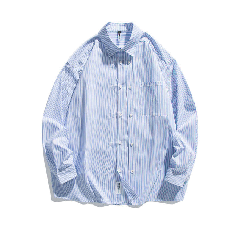 Men's Oversized Cotton Shirt with Fine Stripes and Chest Pocket Amarae