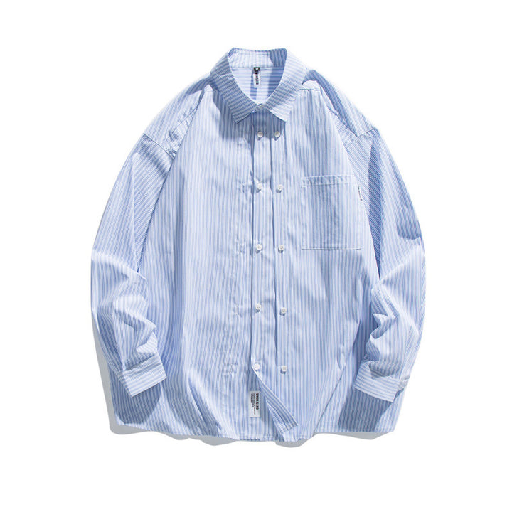 Men's Oversized Cotton Shirt with Fine Stripes and Chest Pocket Amarae