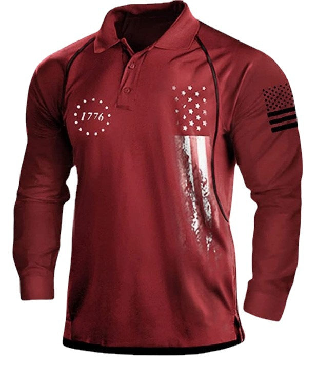 Men's long sleeve polo shirt with a patriotic design and a functional fit Amarae