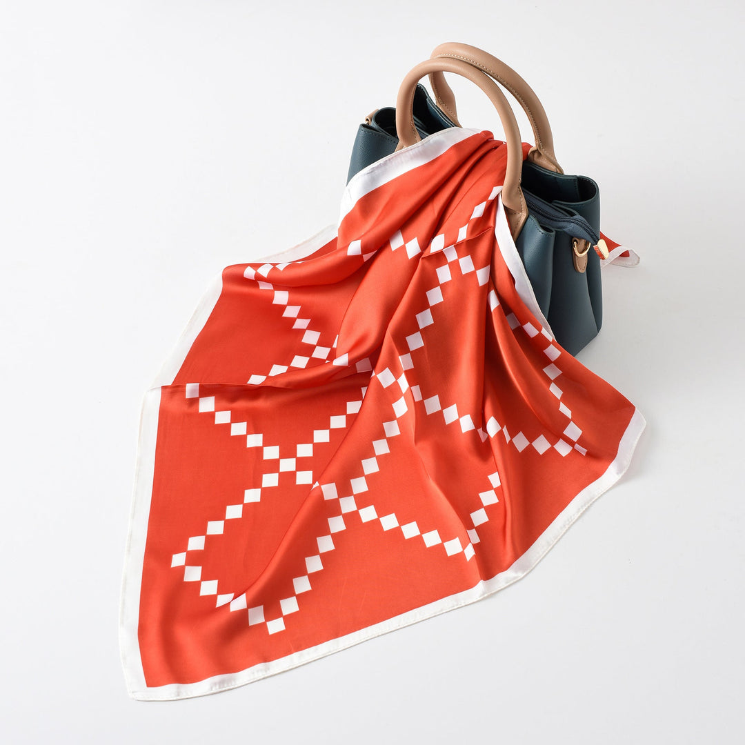 Ladies Silk Scarf with Modern Graphic Design and Luxurious Shine Lune London
