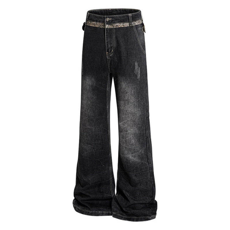 Women's High Waisted Flared Jeans with Adjustable Hip Straps and Vintage Wash Amarae