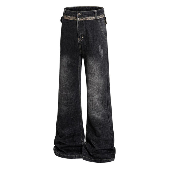 Women's High Waisted Flared Jeans with Adjustable Hip Straps and Vintage Wash Amarae