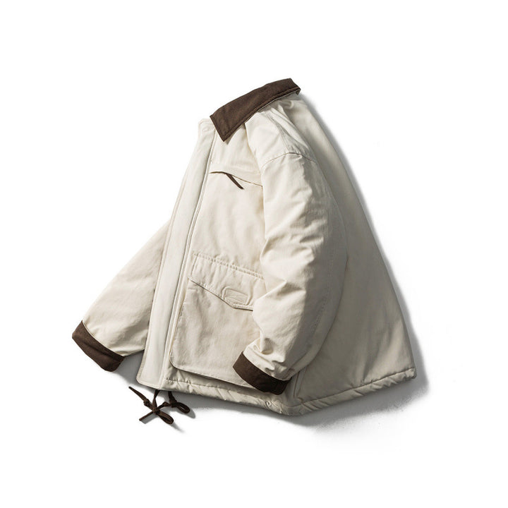 Unisex Padded Boxy Field Jacket with Cord Collar, Flap Pockets and Drawstring Amarae