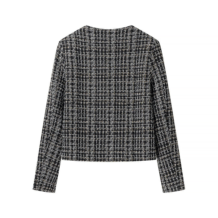 Women Tailored Short Jacket made of Boucle Tweed with Golden Decorative Buttons Amarae
