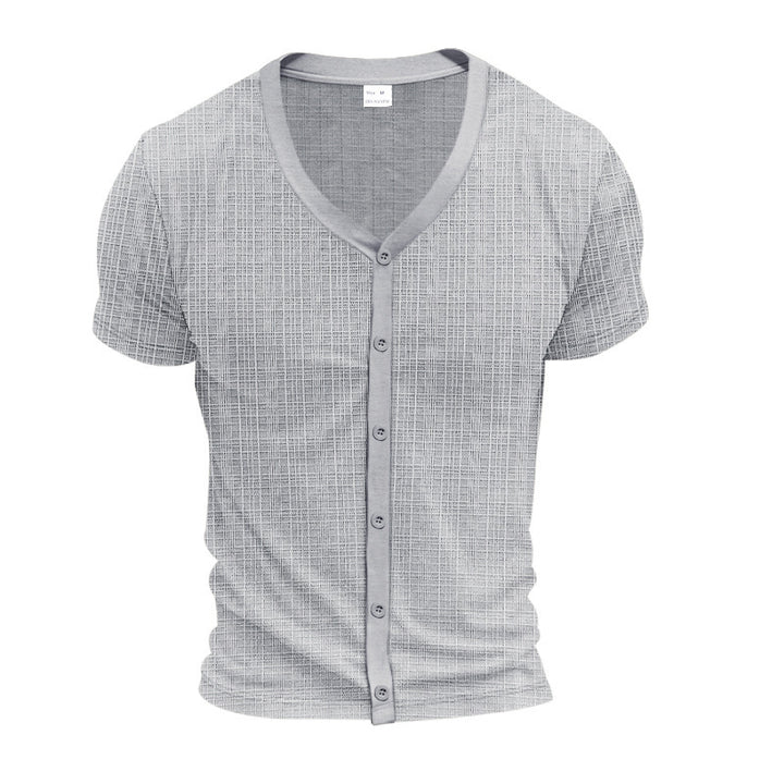 Short casual short-sleeved shirt for men with button placket and textured design Lune London