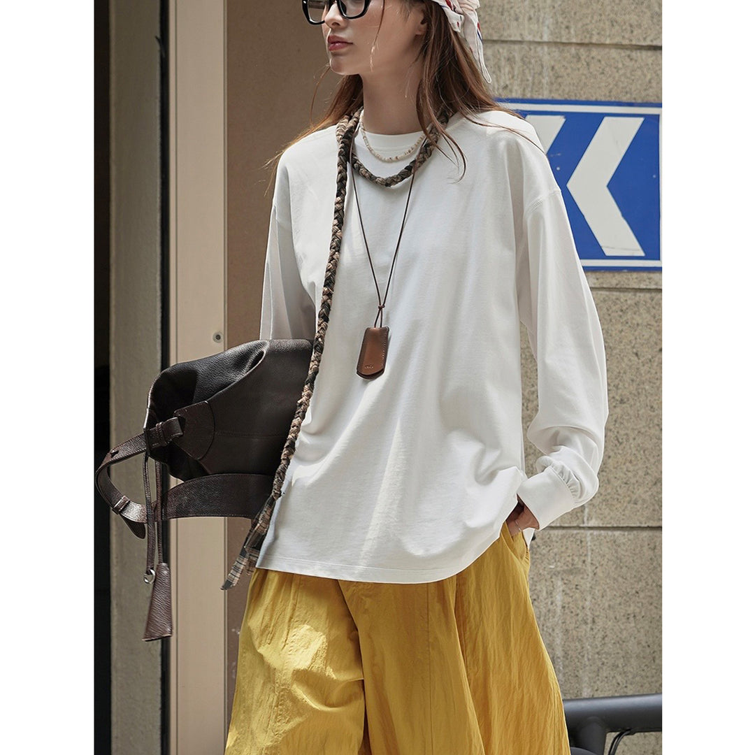Women's Relaxed-Fit Long Sleeve Shirt made of Cotton Jersey with Rounded Hem Amarae