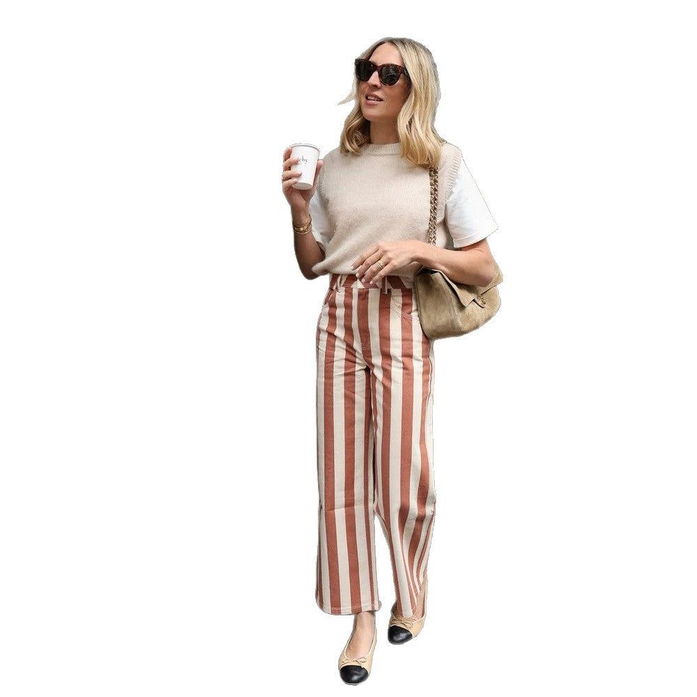 Women's Striped High-Waist Linen Pants with Wide Leg Amarae