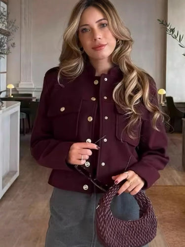 Veste militaire courte pour femmes avec poches et boutons décoratifs Amarae