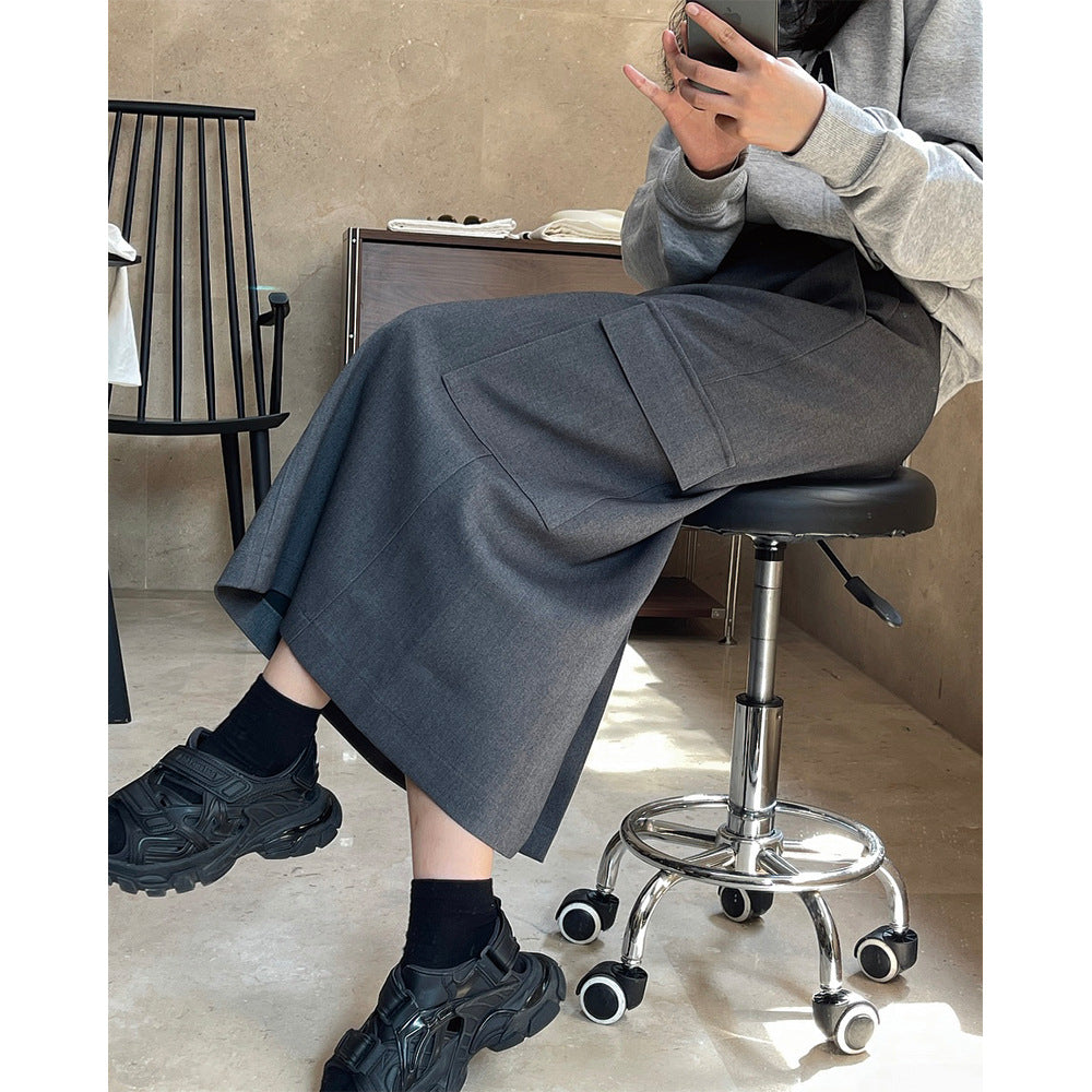 Women High-Waisted Midi Skirt with Straight Fall, Patch Cargo Pocket and Belt Loops Amarae