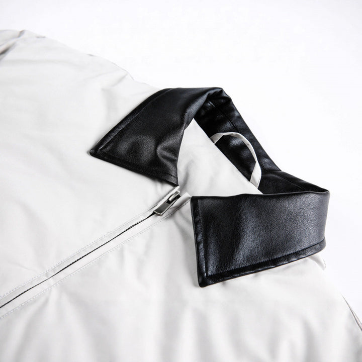 Unisex Boxy transitional jacket with contrasting faux leather collar and concealed zipper Amarae