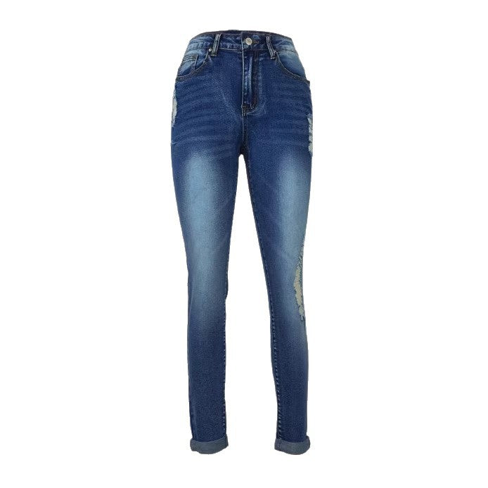 Women's Cropped Slim-Fit Denim Pants with mid-rise waist, cuffed hem and subtle used look Amarae