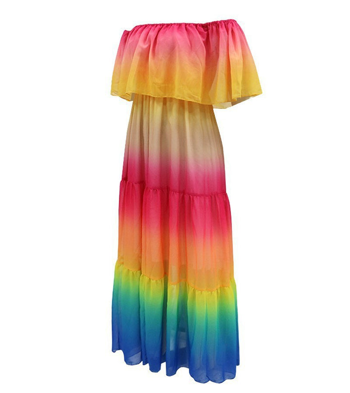 Lune London off-shoulder maxi dress for women with layered hem