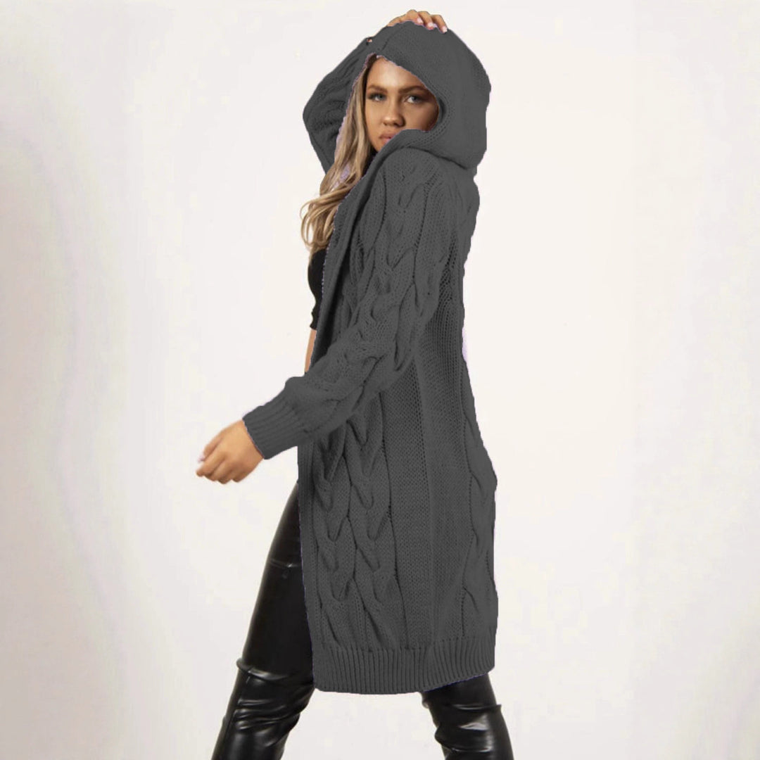 Thick wool coat for women with hood and original embossed pattern Lune London