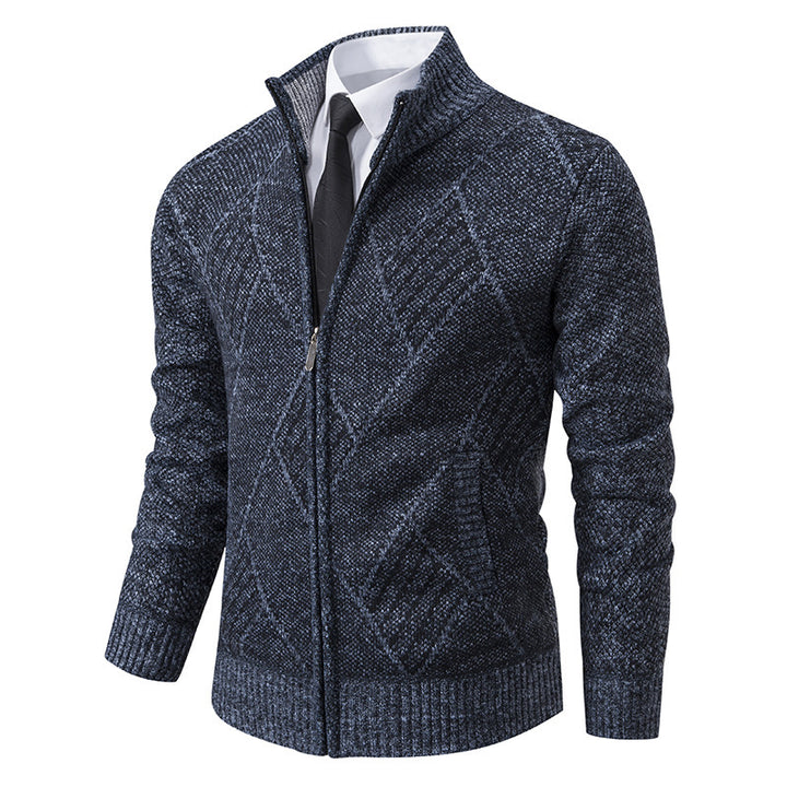 Men's knit jacket with high collar and elegant cable pattern Lune London