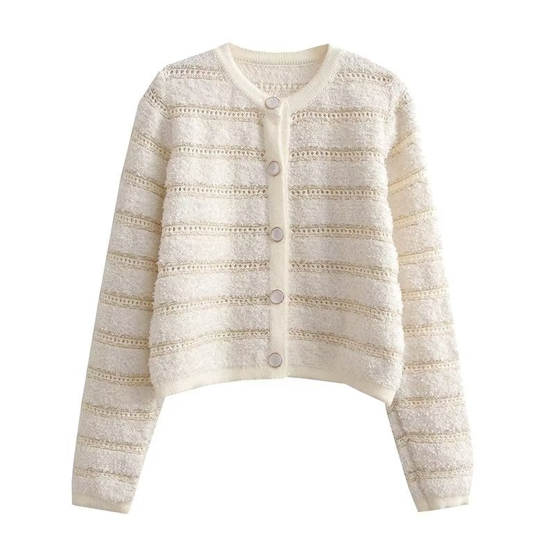 Trendy knit jacket for women with a buttoned design and a fine structure pattern Lune London