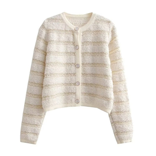 Trendy knit jacket for women with a buttoned design and a fine structure pattern Amarae