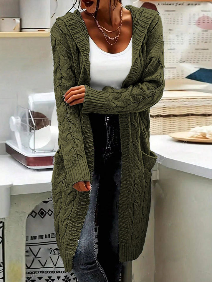 Chunky knit cardigan for women with practical pockets and elegant twisted details Lune London