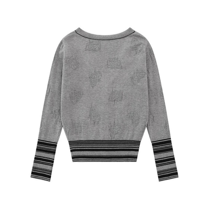 Ladies cardigan with V-neck, fine jacquard pattern and contrasting cuffs Amarae