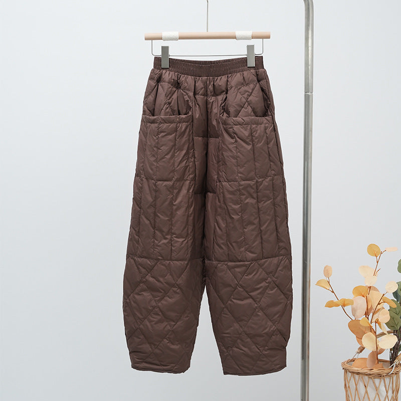 Women's Quilted Oversized Padded Pants with Elastic Waistband and Large Patch Pockets Amarae