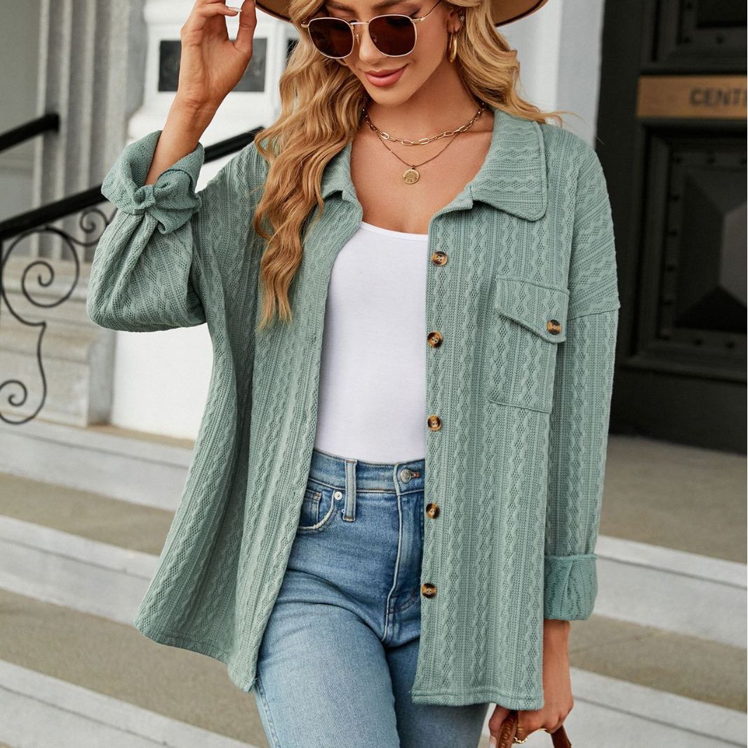 Oversized women's jacket shirt with textured pattern Amarae