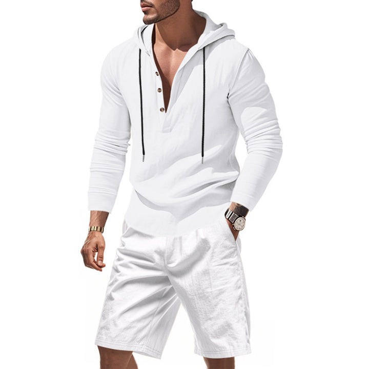 Men's casual hoodie t-shirt with a modern button design and comfortable shorts Lune London