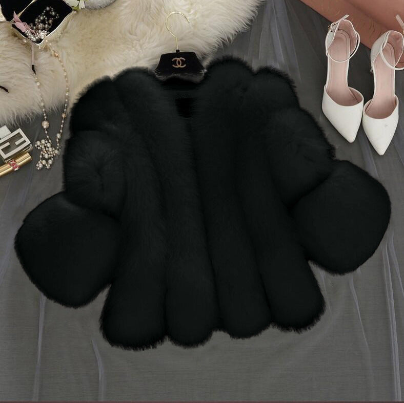 Ladies Plush Faux Fur Coat with Wide Sleeves Lune London