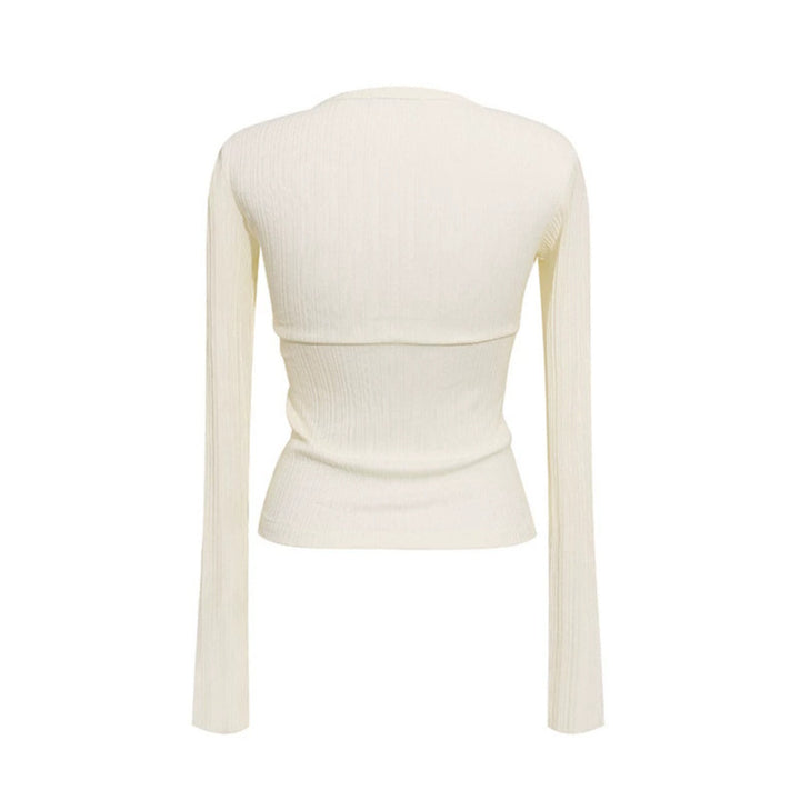 Women's Fitted Ribbed Wrap Top with Deep V-Neck Dress