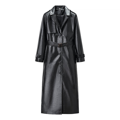 Manteau trench élégant en faux cuir pour femmes avec ceinture stylée et poches pratiques Chic & Stil