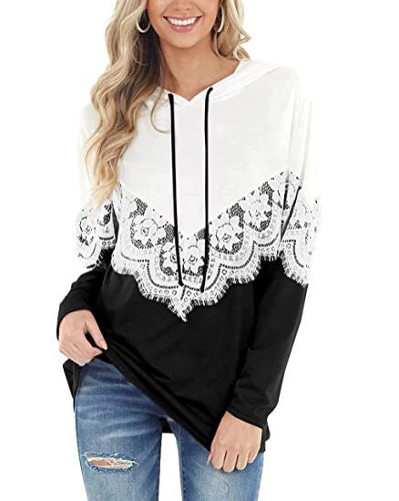 Women’s hoodie with elegant lace detailing and a chic relaxed fit