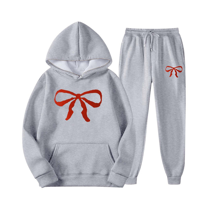 Women's hooded sweat suit with creative bow motif and comfortable fit Chic & Stil