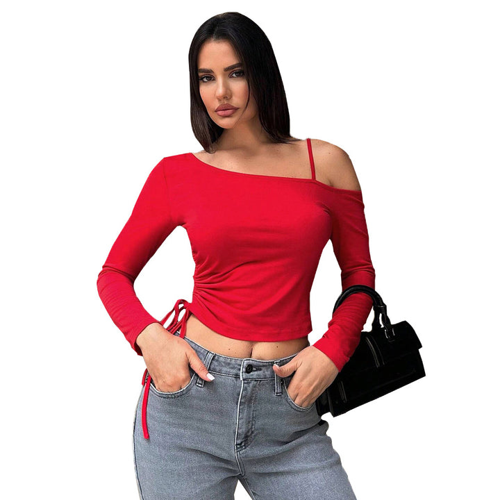 Top court à manches longues pour femmes avec coupe asymétrique et fronces Chic & Stil