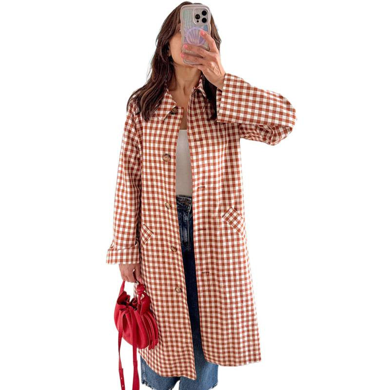 Women's mid-length checked coat in oversized cut with patch pockets Amarae