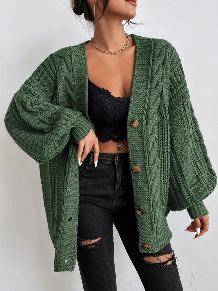 Chunky knit cardigan for women with decorative braid pattern Lune London