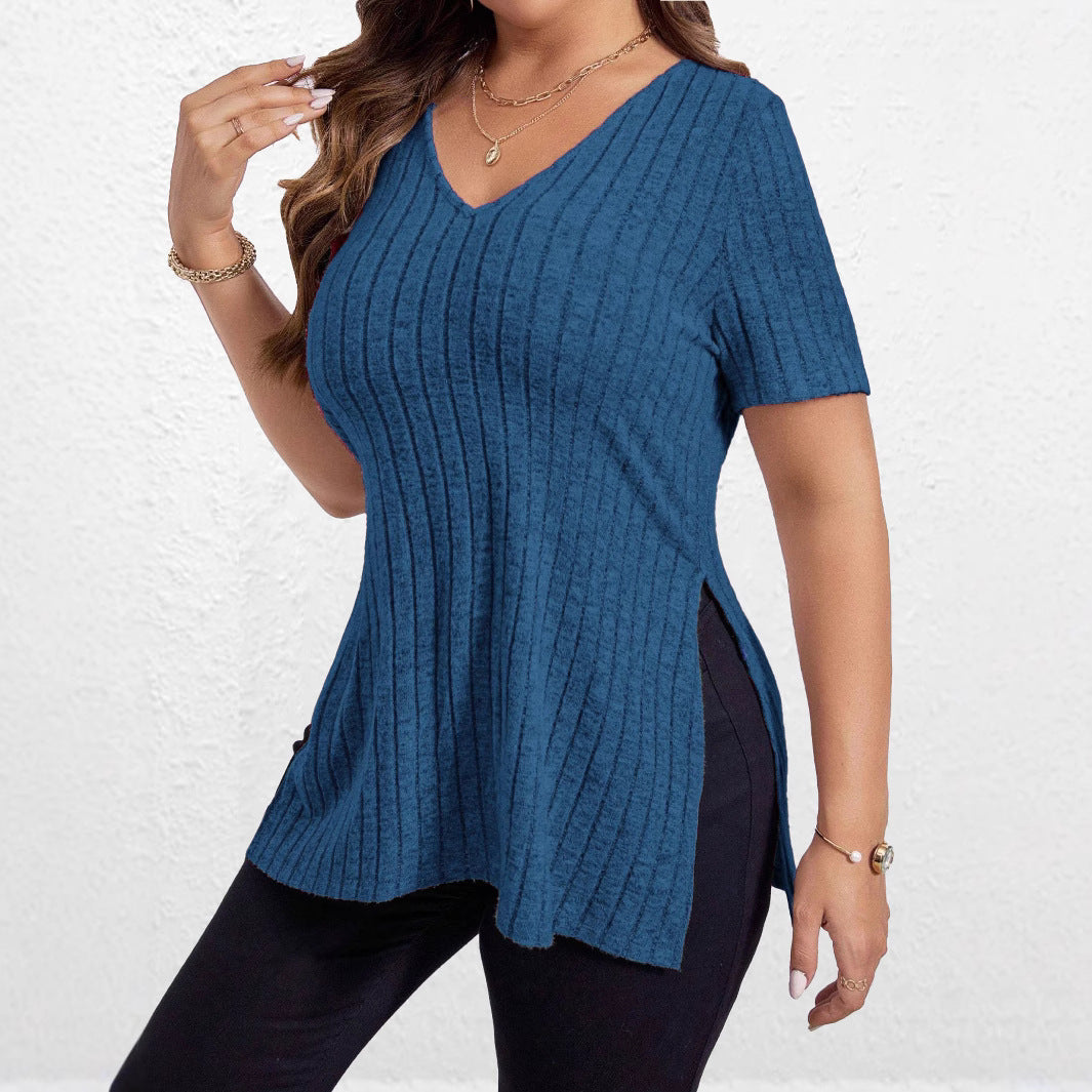 Chic Textured V Neck Women's Tunic and Style