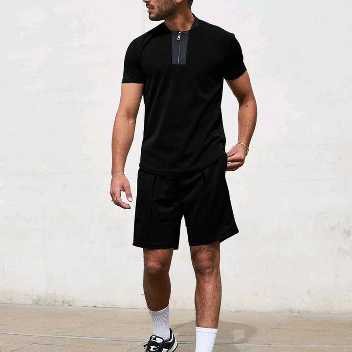 Men's short sleeve sports t-shirt with zip and jogging shorts Lune London
