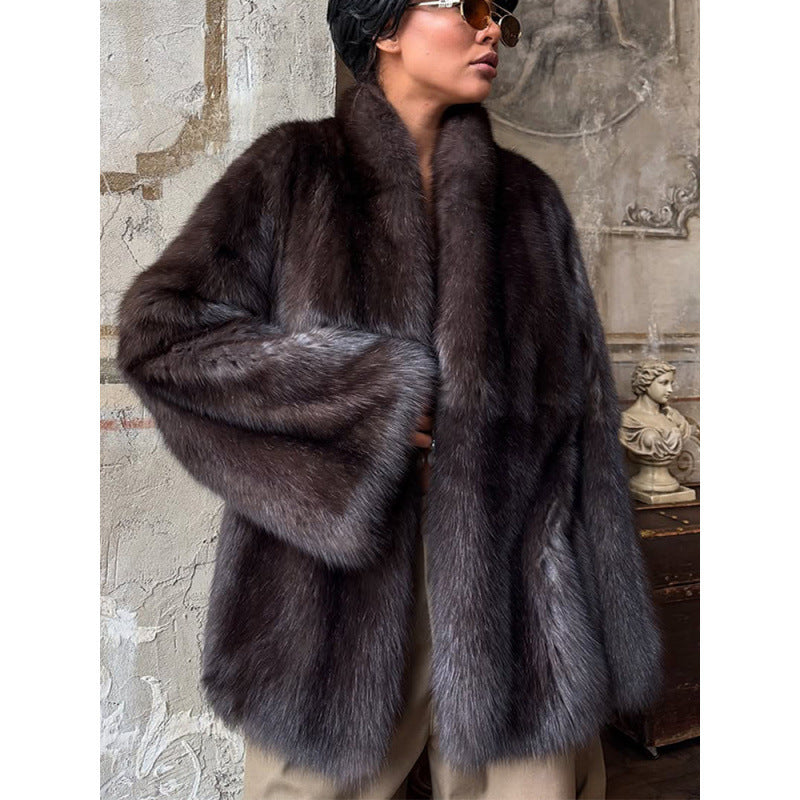 Women's Luxurious Oversized Fur Jacket with Wide Shawl Collar and Voluminous Silhouette Amarae