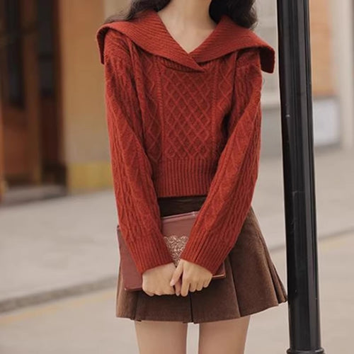Knit sweater for women with oversized collar Amarae