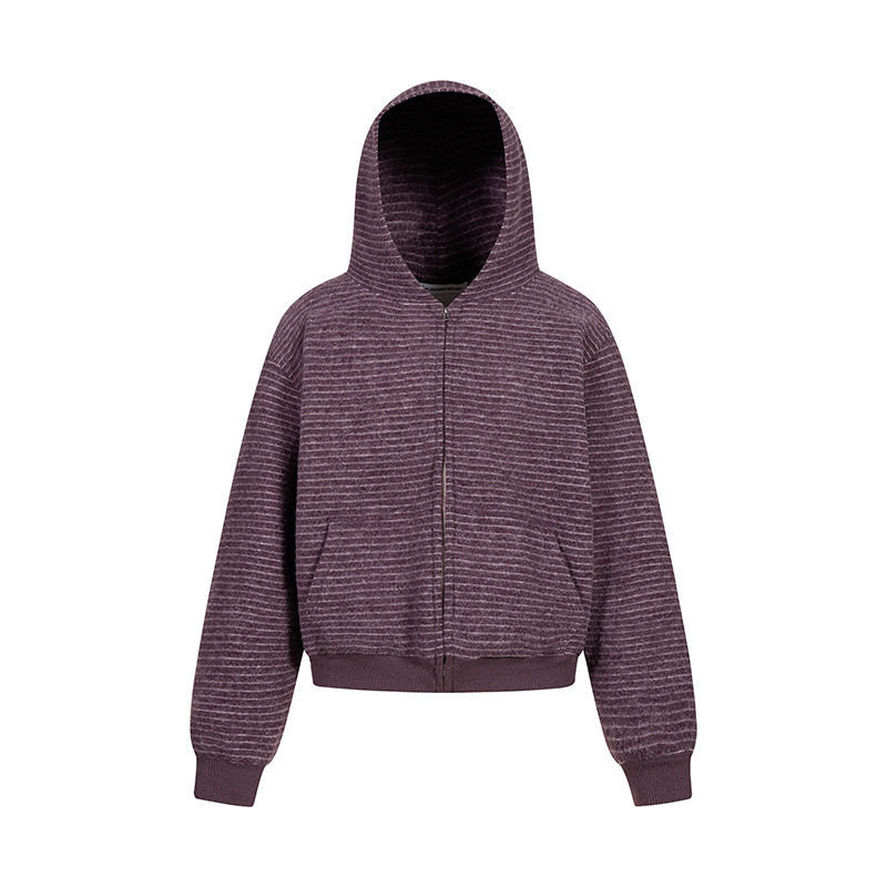 Women's short-cut hooded zip jacket with horizontal stripe relief and elastic waistband Amarae
