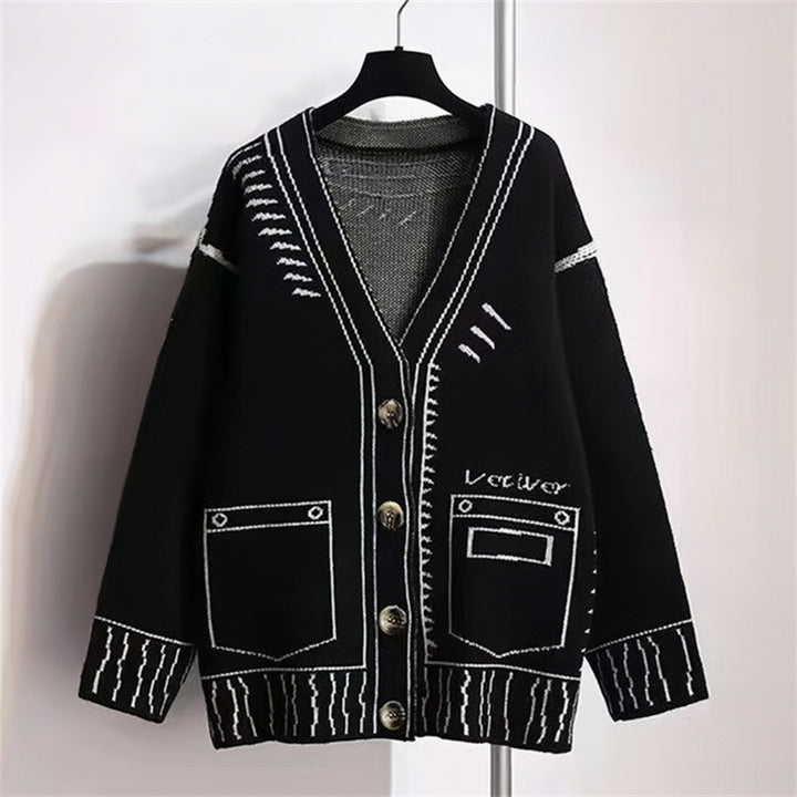 Knit jacket for women with a unique graphic design and high-quality button details Lune London