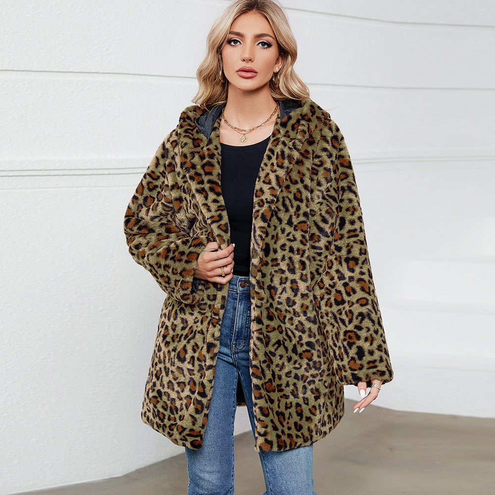 Ladies futuristic leopard fur jacket Lune London