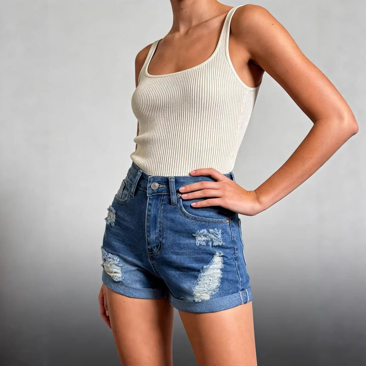 Women's crop top in classic check pattern with puff sleeves Lune London