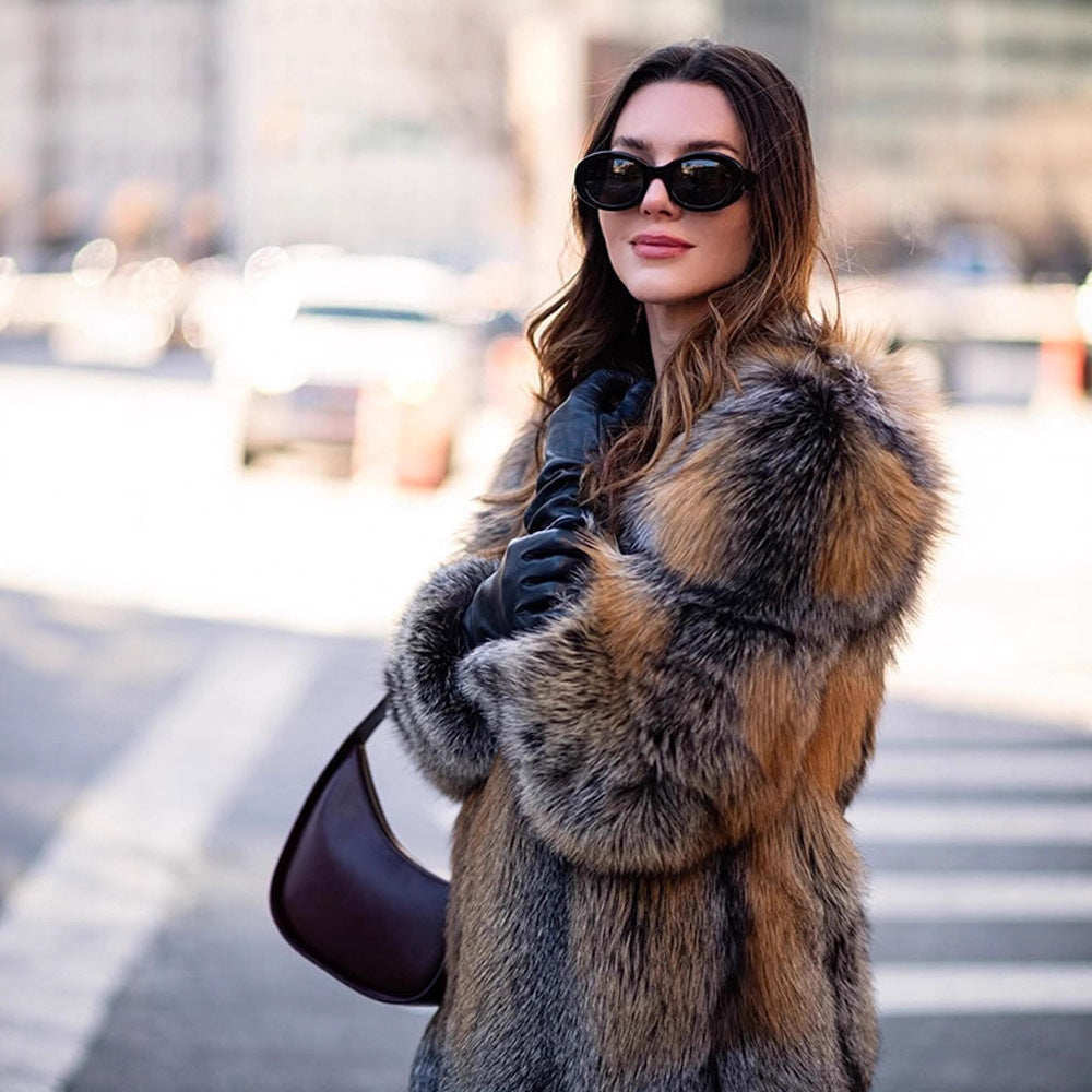 Women short cut oversized faux fur coat with voluminous shawl collar Amarae