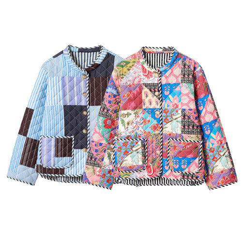 Ladies puffer jacket with colorful patchwork design Amarae