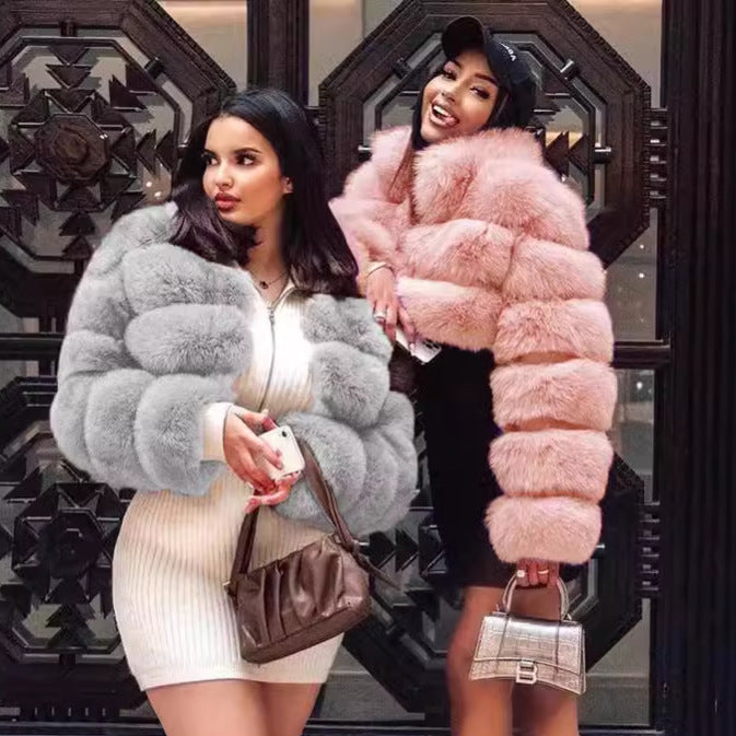 Luxury faux fur jacket for women with voluminous puff sleeves Lune London