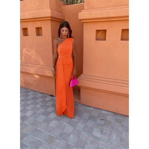 Maxi dress for women with asymmetrical sleeve design and elegant draping Amarae