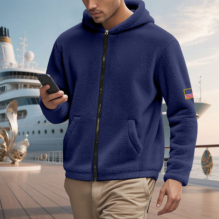 Men's fleece hoodie with full zipper and practical pockets Lune London