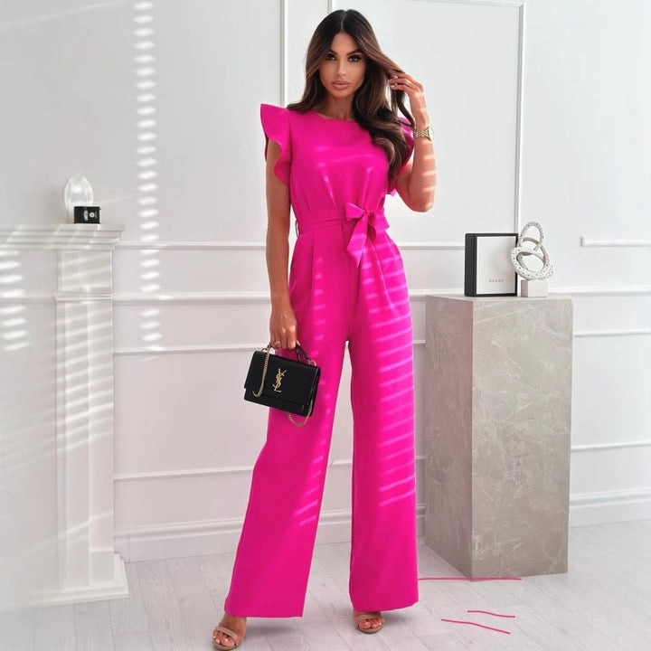 Women's jumpsuit with a belted waist and elegant ruffle details Lune London