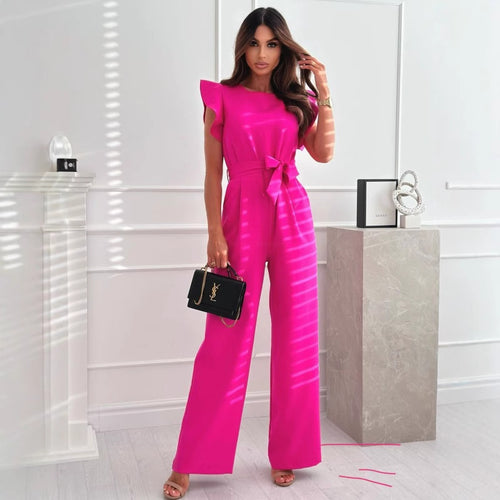 Women's jumpsuit with a belted waist and elegant ruffle details Amarae