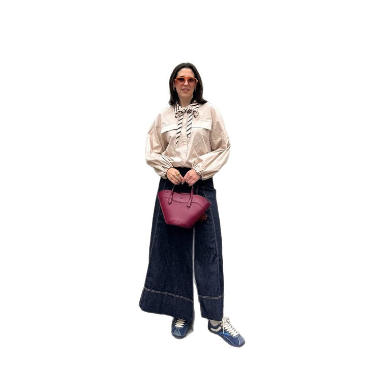 Women's blouse with bow collar, dropped shoulder design and voluminous balloon sleeves Amarae