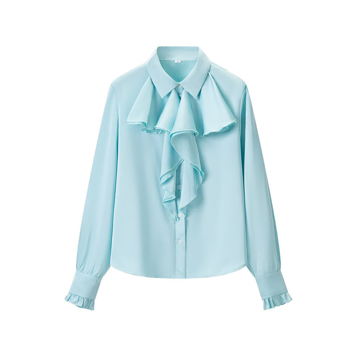 Women's Bow Blouse with Ruffled Front and Ruffled Hem Amarae